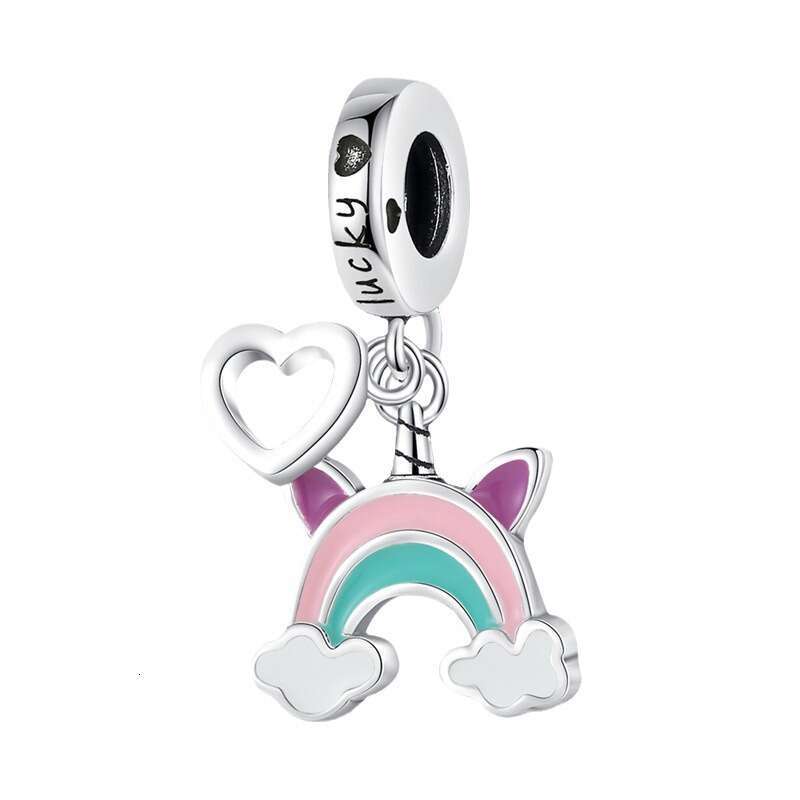 New 925 Sterling Silver Charm Rainbow Seven Color Heart shaped Pony Pendant Fit Charms Silver 925 Original Bracelet DIY Jewelry Making For women Gifts