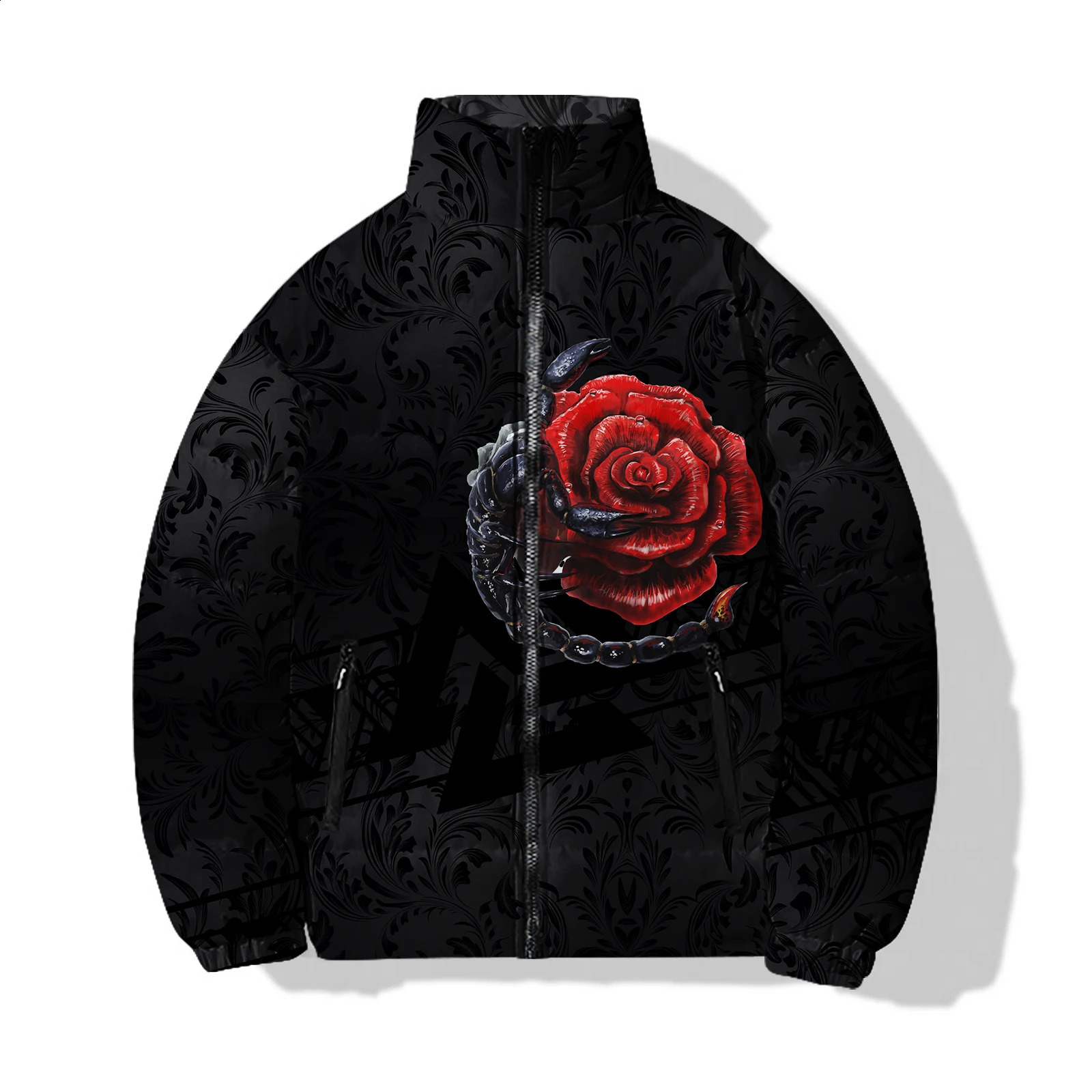 Dark Style Mens Clothing Sculpture Parka Winter Man Roses in Down Coats Cool Skull Knight Sweatshirts Parkas 240913