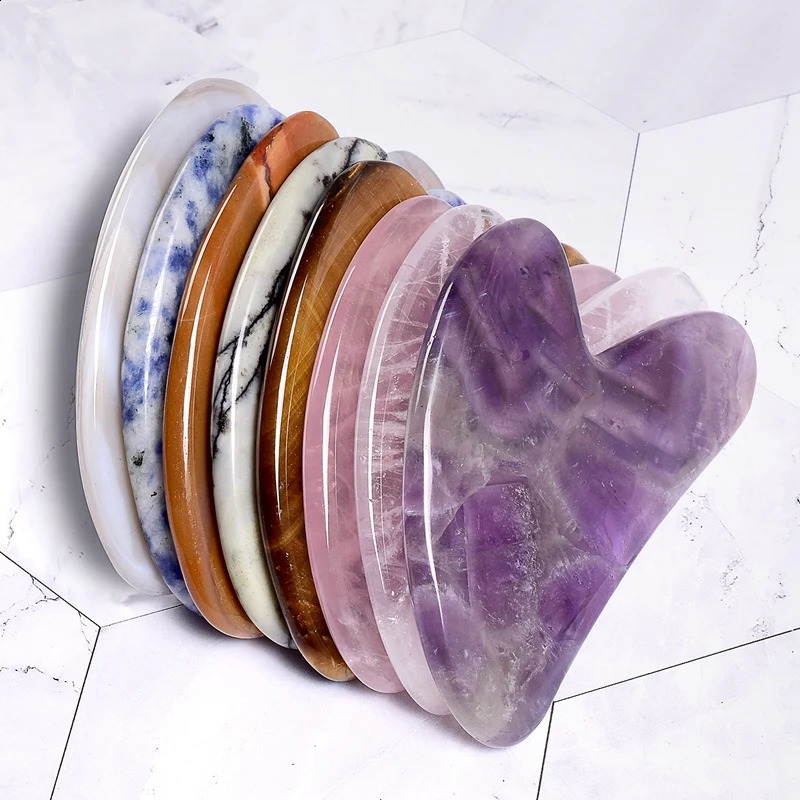 Heart Shape GuaSha Tool Face Rose Quartz Stone Massager Chin Nose Lifting Firming Scraping Board Massage Health Care Skin 240911