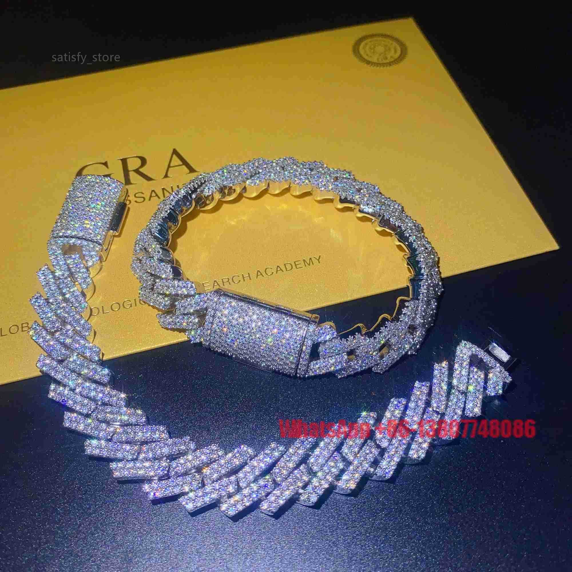 15mm Wide Vvs Moissanite Diamond Hip Hop Iced Out White Gold Cuban Bracelet