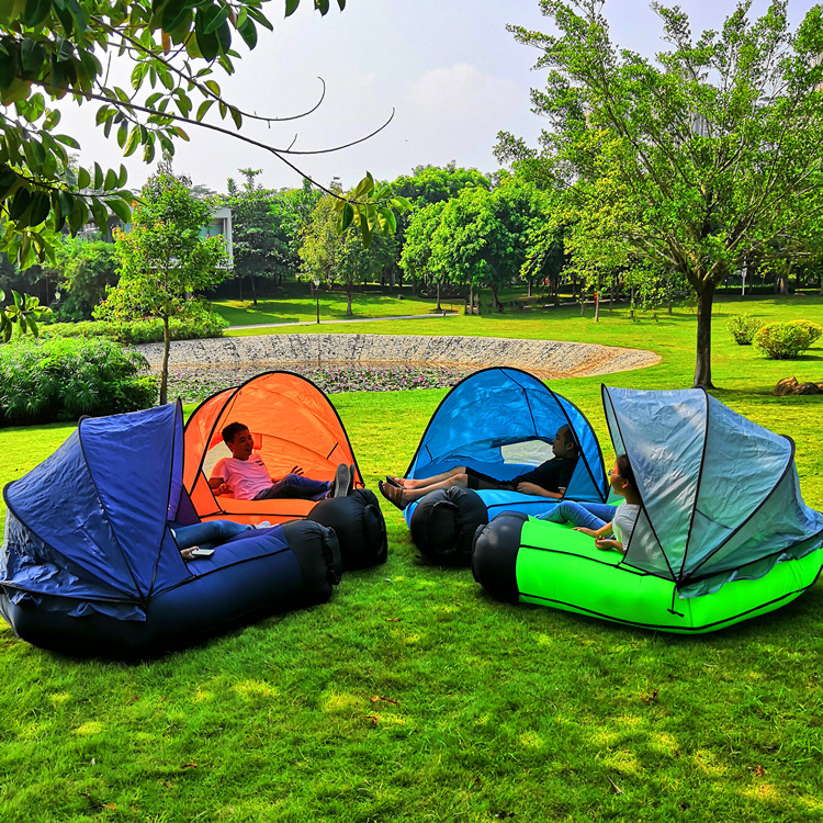 Outdoor Patio Furniture Double Inflatable Couch Garden Sofa Portable Lazy Air Pad Sleeping Bag Bed With Sunshade