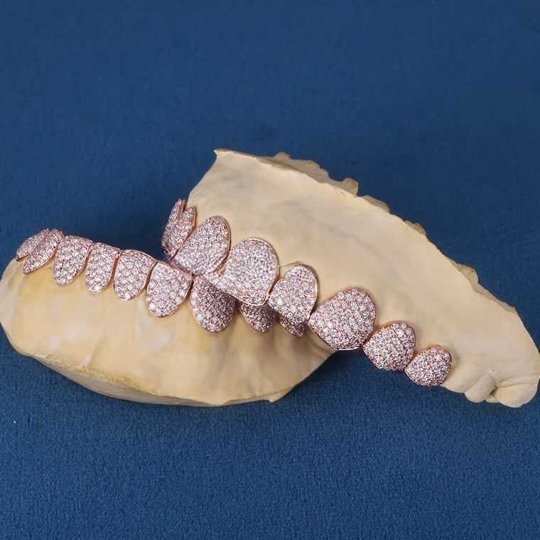 Top Quality 14k Rose Gold Diamond Grillz Customized VVS Moissanite Diamond Teeth Grillz Hip Hop Iced out Grillz For Men