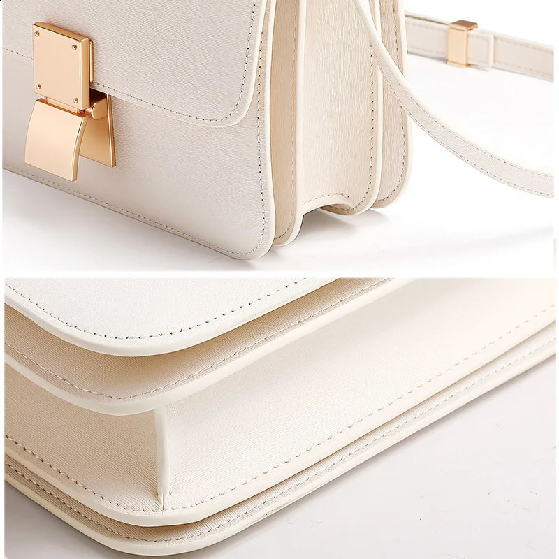 Womens shoulder bag womens split leather Ins retro messenger small square palm texture printing box flip bottom 240913