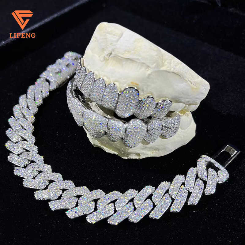 Custom Made Hip Hop Dental Grills Iced Sterling Silver Teeth Grillz VVS Moissanite Diamonds Gold Plating Weddings Engagements