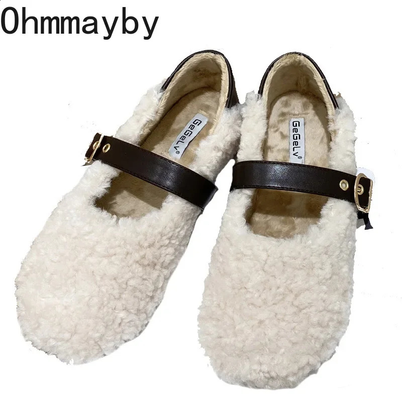 Spring 2024 Lambhair Womens Ballet Stocking Flat Shoes Fashion Light Smooth Womens Fur Mary Jane Shoes Soft Outdoor Grandma Shoes 240914