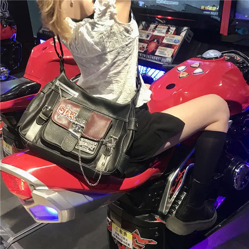 HAEX Retro Womens Messenger Bag Fashion Y2K Chain Bolso Mujer Subcultural Punk Aesthetic Cross body Shoulder Bag for Women 240912