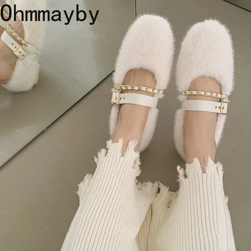 er Spring and Autumn Womens Warm Fur Leather Shoes Fashion Light Smooth Womens Apartment Shoes Round Toes Womens Mary Jane Shoes 240914