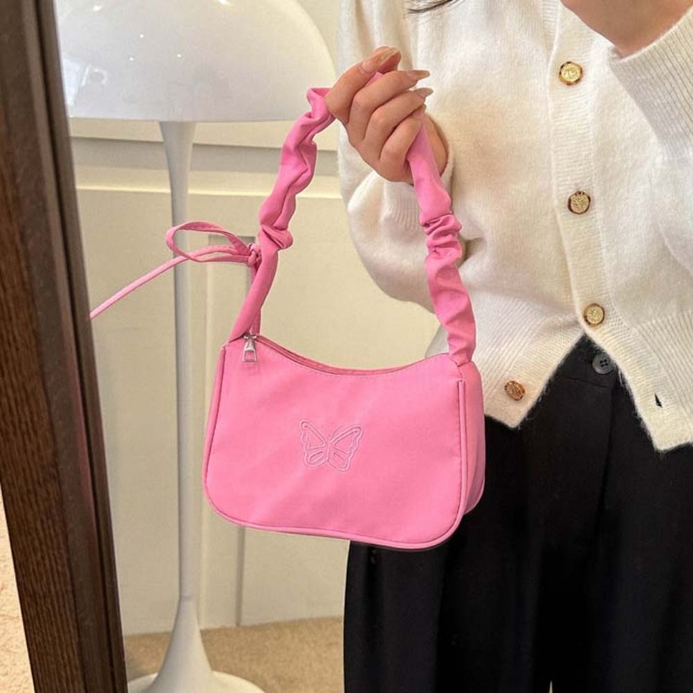 Embroidery Bowknot Butterfly Shoulder Bag Y2k Style Oxford Nylon Bow Tote Bag Large Capacity Korean Style