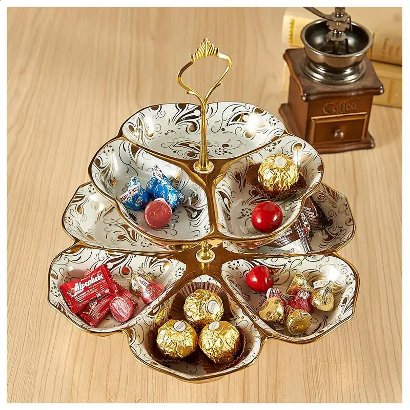 Ceramic double-layer fruit Epergne board decorative ceramic inlaid tableware 240911