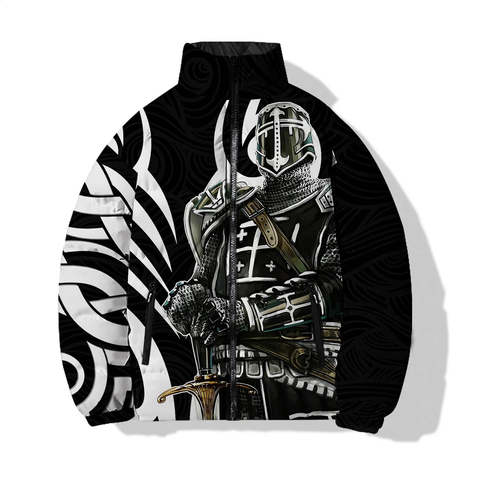 Dark Style Mens Clothing Sculpture Parka Winter Man Roses in Down Coats Cool Skull Knight Sweatshirts Parkas 240913