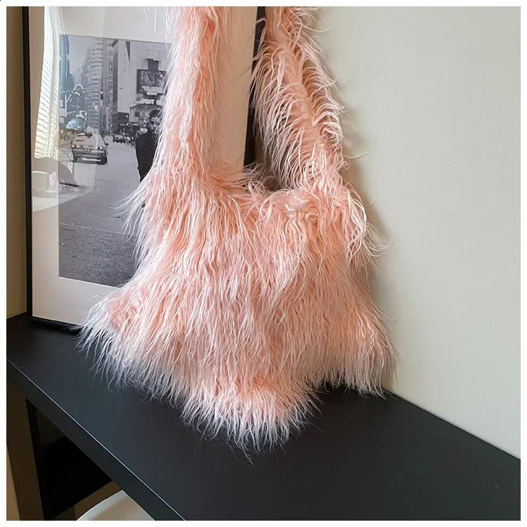 Vintage Plush Y2k Stars Ladies Shoulder Bags Fashion Fur Womens Messenger Bag Sweet Cool Solid Color Female Handbag 240909