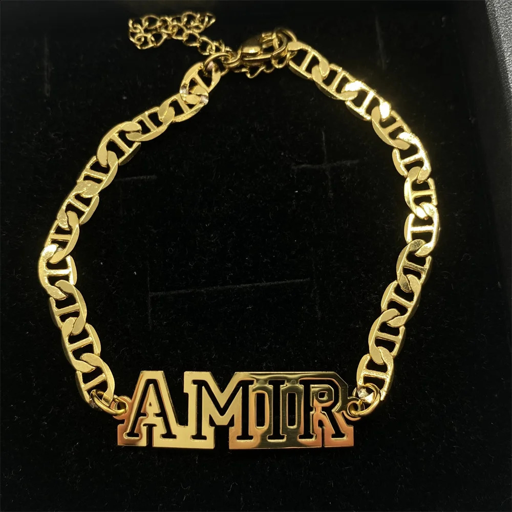Personalized Name Custom Bracelet Flat Chain Bracelet Gold Stainless Steel Bracelet for Children Commemorative Gifts for Kids 240914