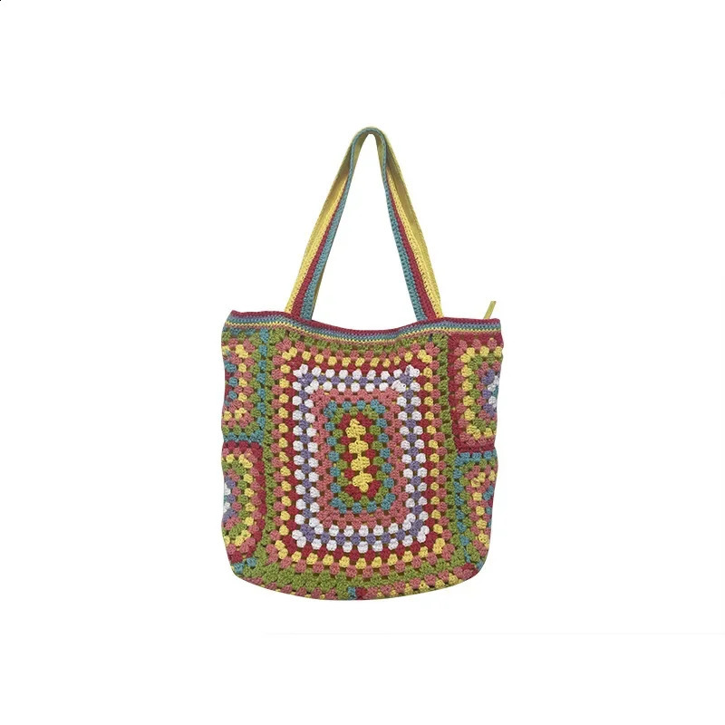 Womens handbags yarn crochet hand woven bags shoulder womens 240913