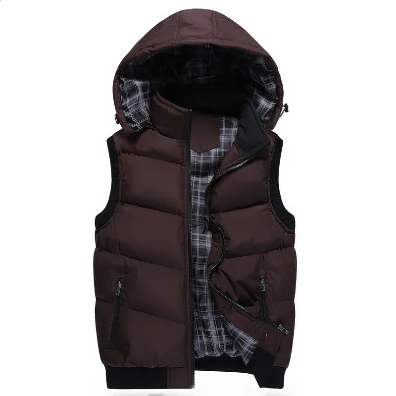 Spring Autumn Mens Fashion Zipper Hooded Warm Vest Casual Sports Stand Collar Sleeveless Jacket Men Winter Down Vest 240912