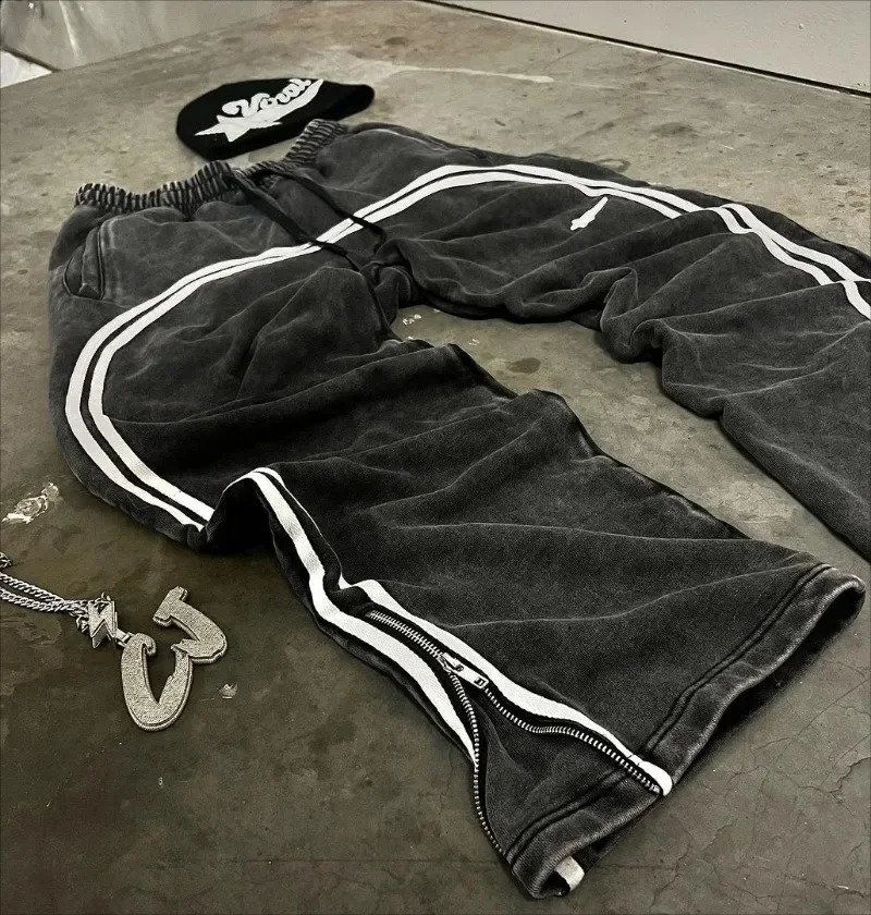 Korean Street Fashion Simple Striped Straight Casual Pants Men and Women Retro Streetwear Hip-hop Couple Loose Y2K Sweatpants 240911