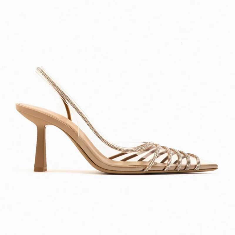 Summer Women's Sandals Apricot Shiny Rhie Shoes Fashion Transparent Sexy Sgback High Heels Woman free shipping shoes