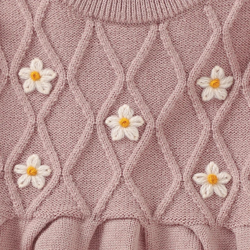 Baby Sweater Dress Knitted Girl Long Sleeve Autumn Childrens Clothing Fashion Cute Flower Warm 618M 240909