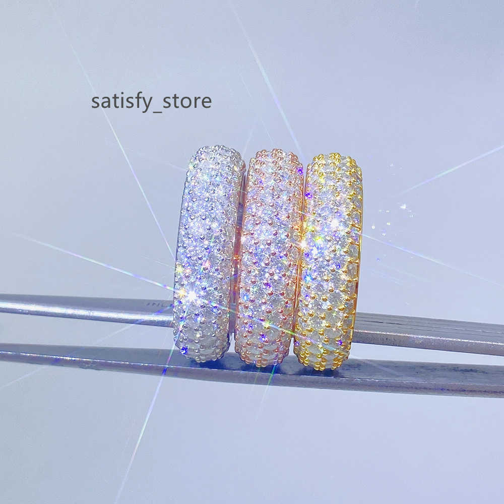 Hip Hop Eternity Ring White Yellow Rose Gold Color 925 Sterling Silver 4 Rows VVS Moissanite Iced Out Diamond Ring