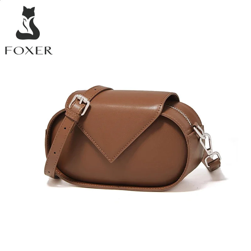 FOXER Round Shoulder Bag Womens Buckle Split Leather Messenger Bag Womens Fashion Zipper Adjustable Cross Bag Womens Gift 240912