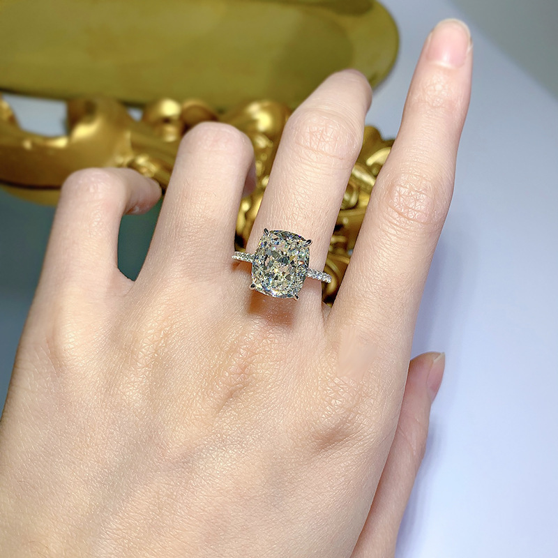 Moissanite Wedding Ring: Sterg Sier Cushion Cut Natural Dia Bridal Ring for Women - Handmade Jewelry dh910320090