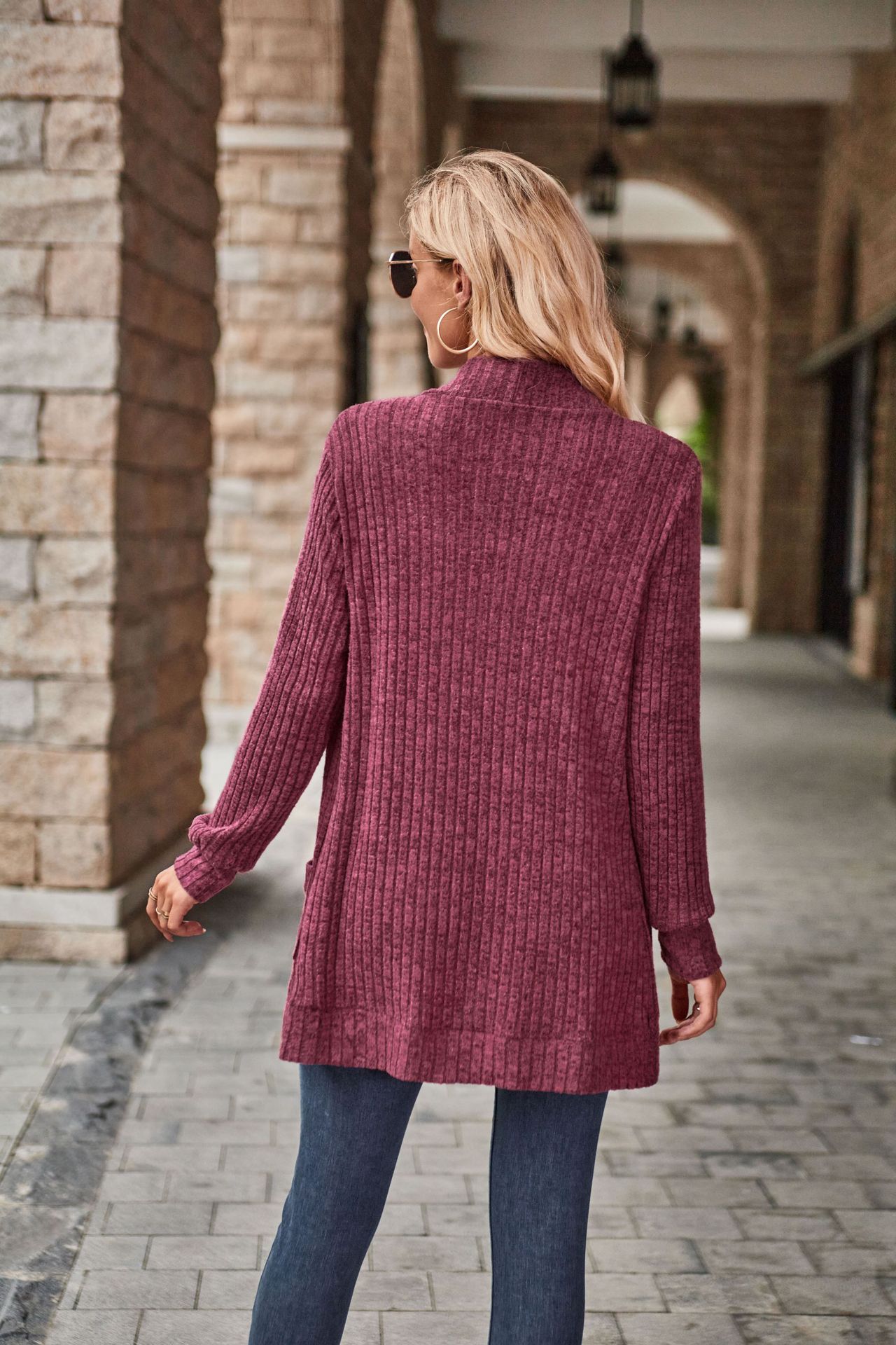 2024 Autumn New Product Solid Color Pit Strips Matted Women's Casual Splicing Long Sleeve Cardigan Coat