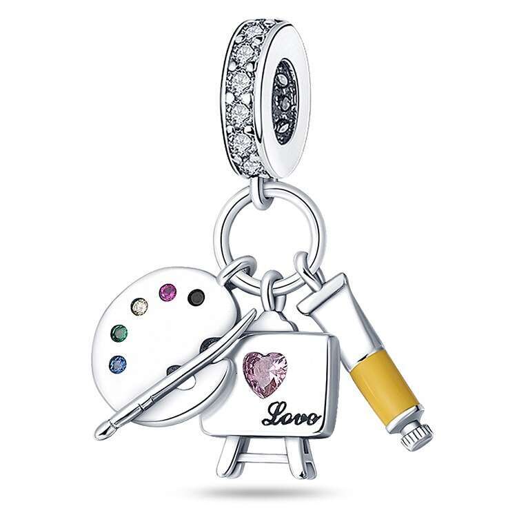 New 925 Sterling Silver Charm Oil painting tools pendant Fit Charms Silver 925 Original Bracelet DIY Jewelry Making For women Gifts