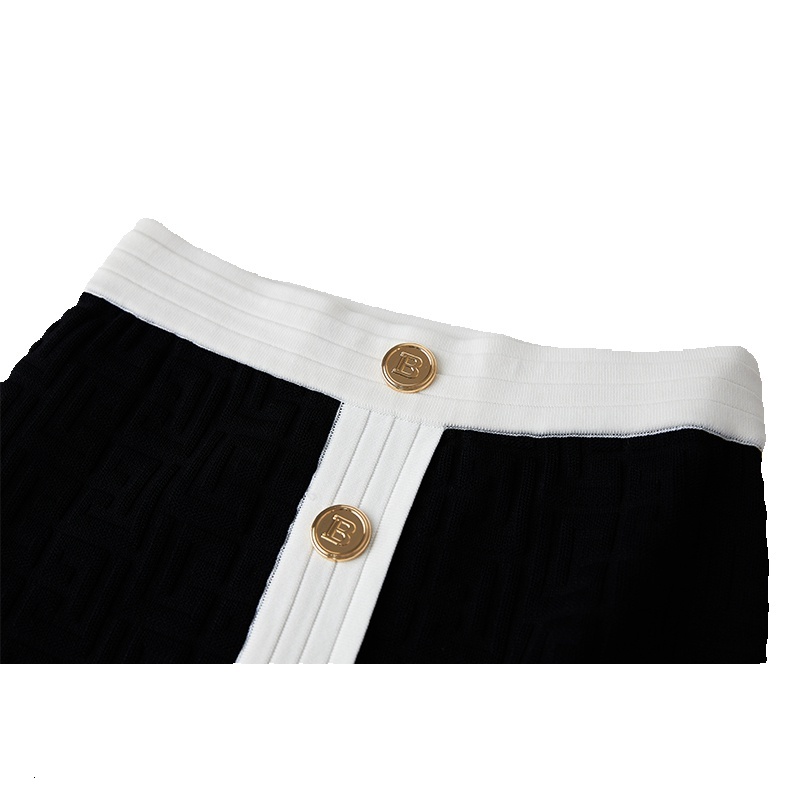 Recommended Elegant Design New Fall Spring Black Geometrical Knitting Skirts Sets Women 2 Pieces Outfits 2022 Sweater Suits