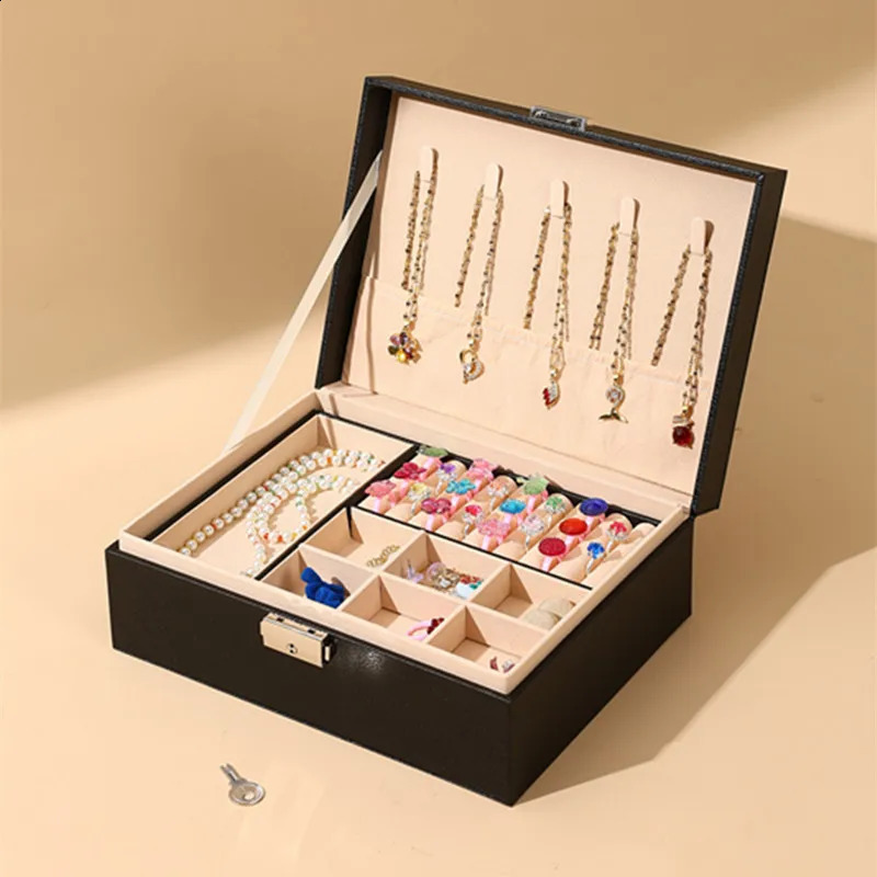 double layer PU Leather Portable Travel Jewelry Box Storage Organizer Packaging Case Earring Ring Necklace Jewellery Organizer 240910