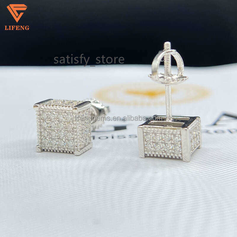 Fashion Jewelry Beautiful Fine Box Packaging Sterling Sliver Moissanite Earrings For Men Or Women