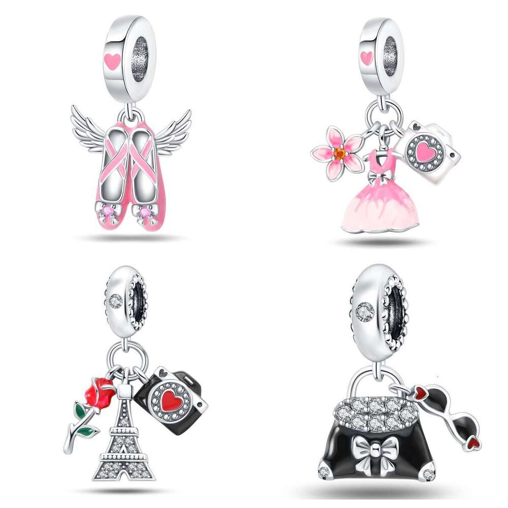 New 925 Sterling Silver Charm Romantic Travel Rose Tower Camera charms pendant beads Fit Charms Silver 925 Original Bracelet DIY Jewelry Making For wo