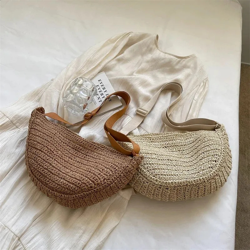 Straw Crossbody Bags Women Fashion Korean Solid Color Handbags Summer Weave Beach Vacation Bag Travel Handbags Female 240913