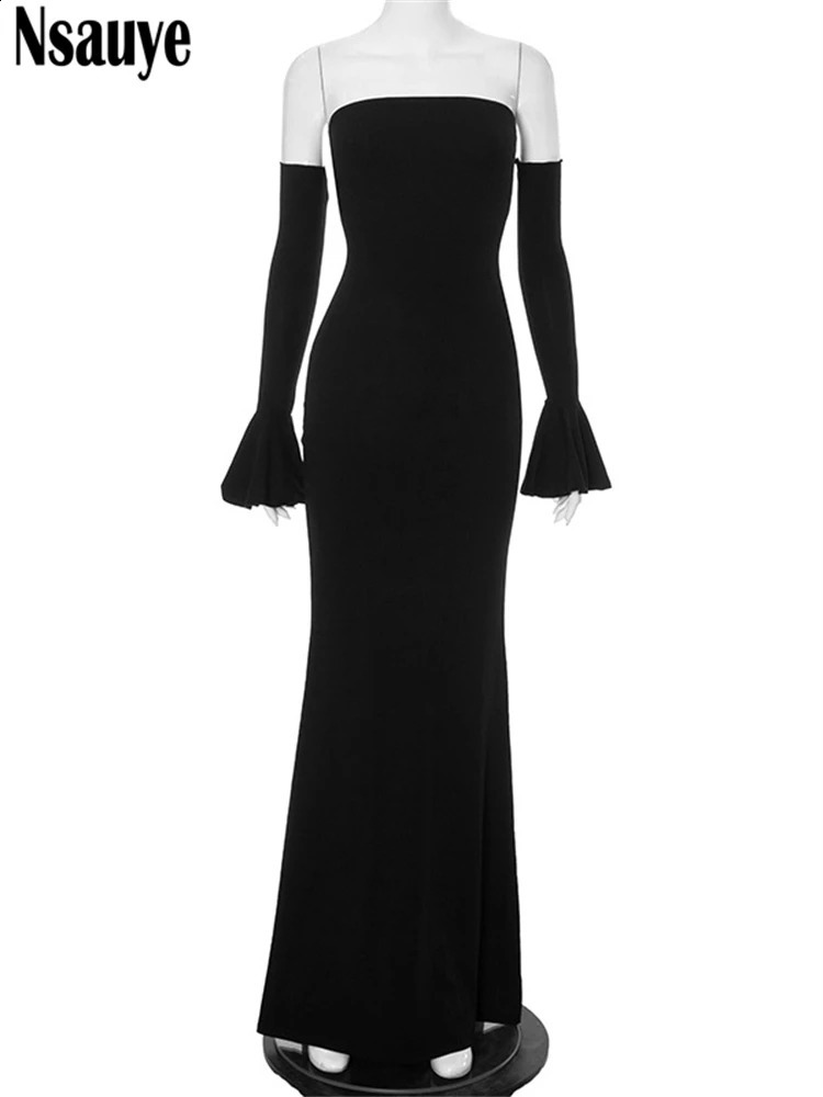 Nsauye Autumn Fashion Elegant Womens Sexy Evening Dress Birthday Party Nightclub Shoulder Long Sleeve Maxi Bodycon 240913