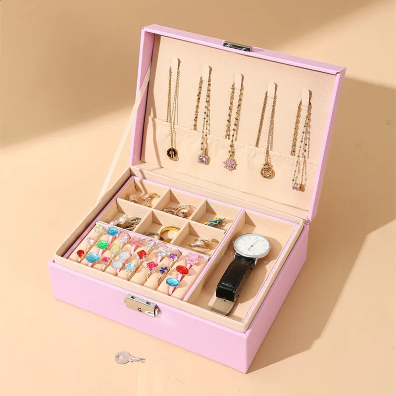 double layer PU Leather Portable Travel Jewelry Box Storage Organizer Packaging Case Earring Ring Necklace Jewellery Organizer 240910