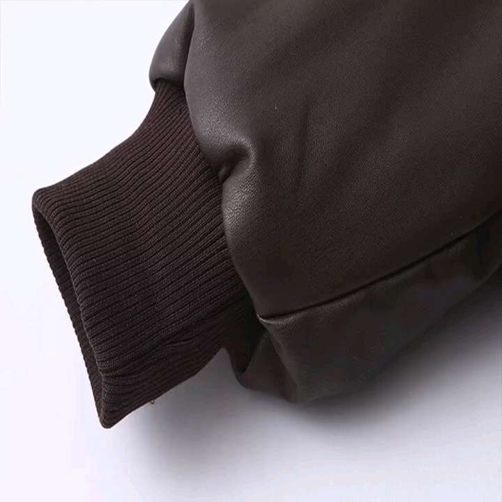 Autumn winter New American Street High End Cotton Clothes Street Trendy Solid Color Design Leather Jacket