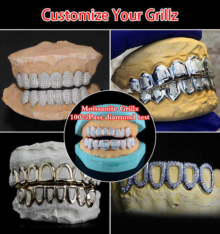 Custom Made Teeth Grillz Jewelry Vvs Moissanite Diamond Tooth Grillz 10k 14k 18k Gold Silver Iced Out Grillz For Teeth