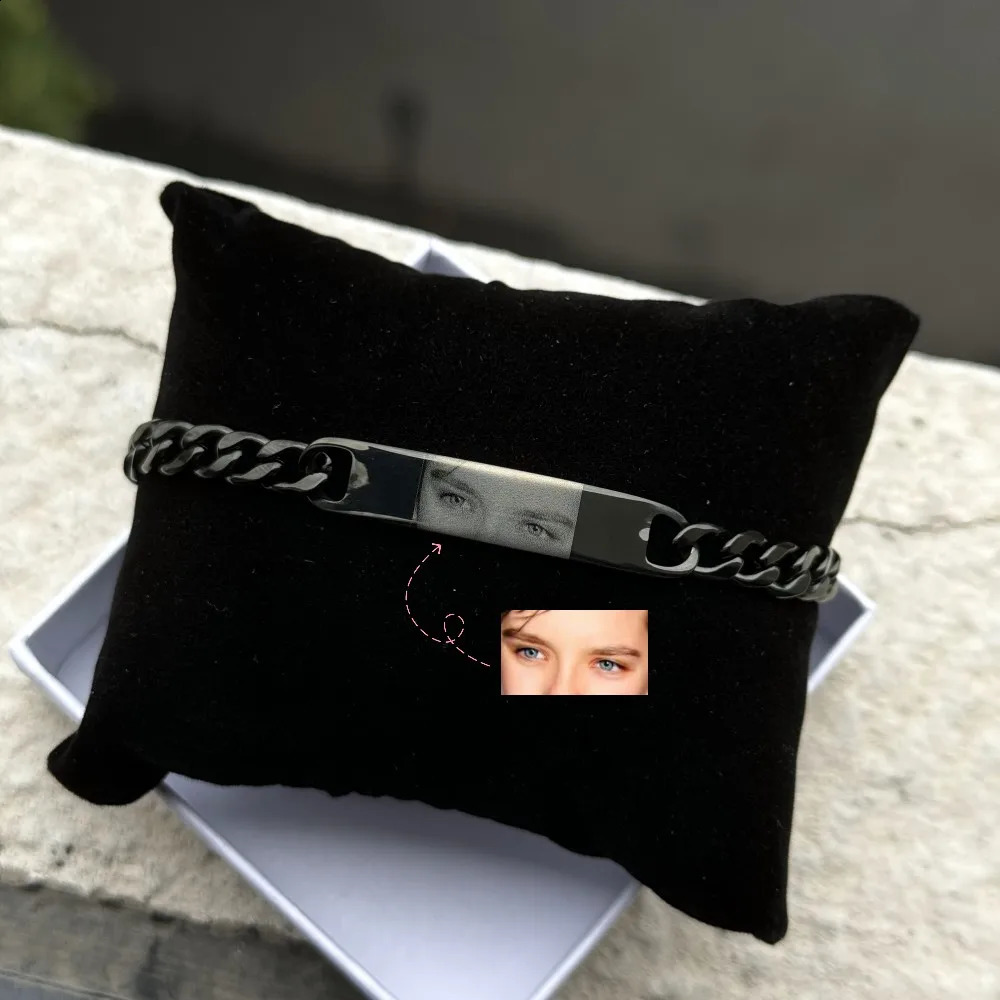 DUOYING Custom Eyes Po Bracelet Customized Engravable Picture Couple Bracelet Stainless Steel Cuban Chain Jewelry Gifts 240914