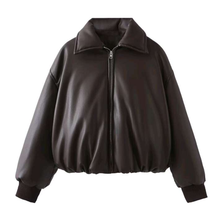 Autumn winter New American Street High End Cotton Clothes Street Trendy Solid Color Design Leather Jacket