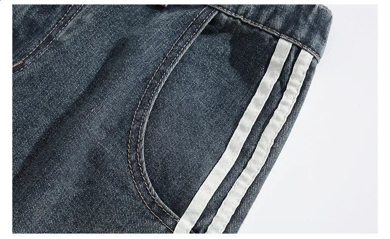 American retro washed striped jeans mens loose zipper pants stretch waist tie 240903