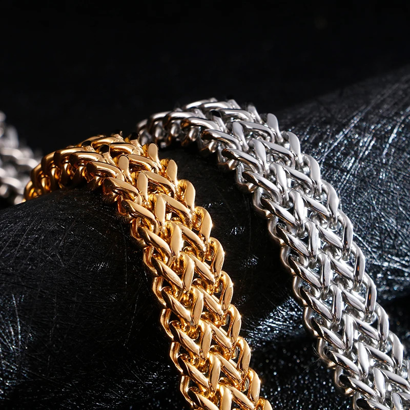Fongten 30mm mesh chain bracelet mens stainless steel wristband charm gold silver jewelry 240912