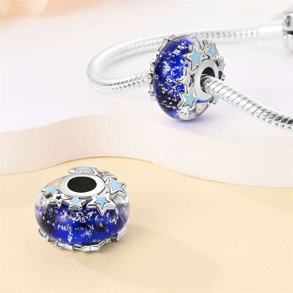 New 925 Sterling Silver Charm Blue Galaxy Glass Beads Fit Charms Silver 925 Original Bracelet DIY Jewelry Making For women Gifts