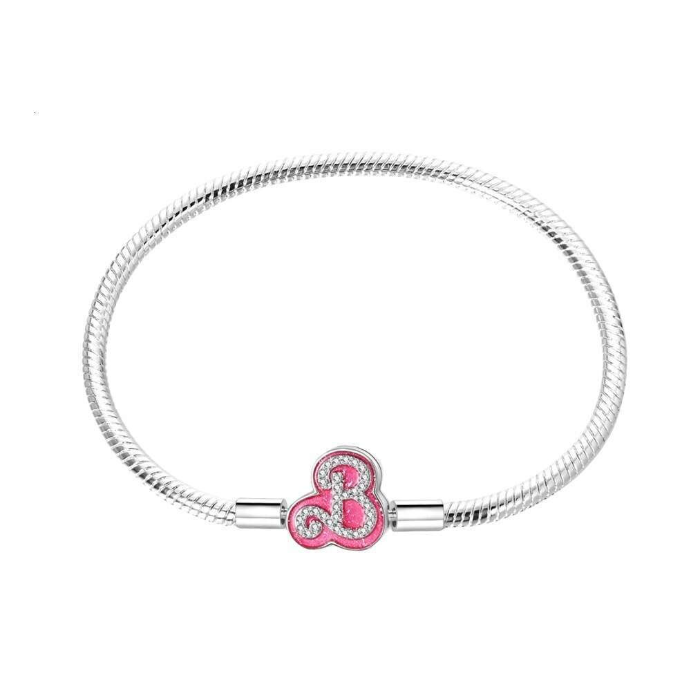 New 925 Sterling Silver Snake Chain Barbie Pink Series Bracelet Fit Charms Silver 925 Original Bracelet DIY Jewelry Making For women Gifts