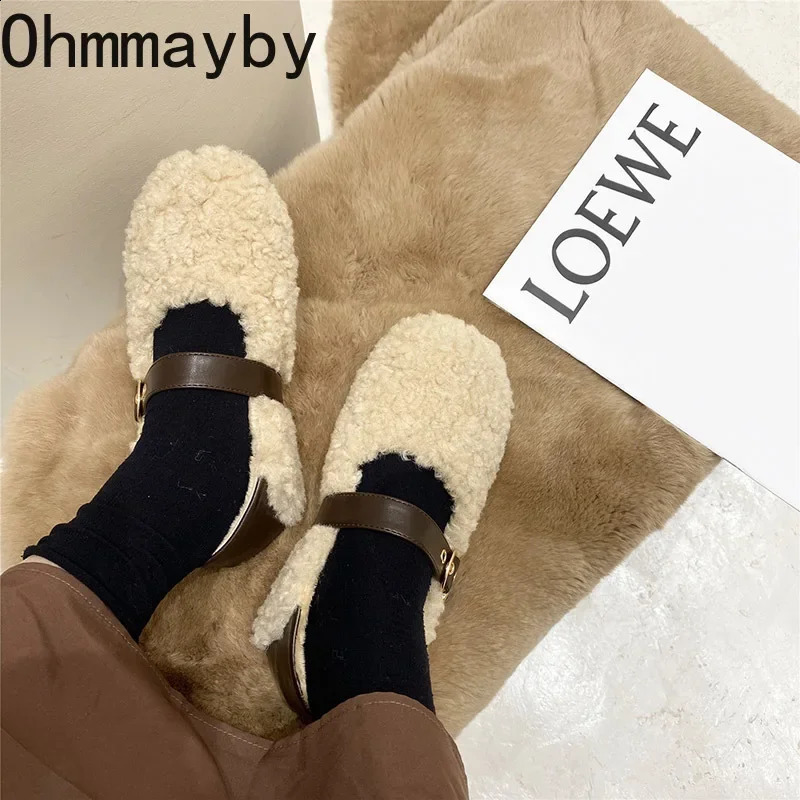 Spring 2024 Lambhair Womens Ballet Stocking Flat Shoes Fashion Light Smooth Womens Fur Mary Jane Shoes Soft Outdoor Grandma Shoes 240914