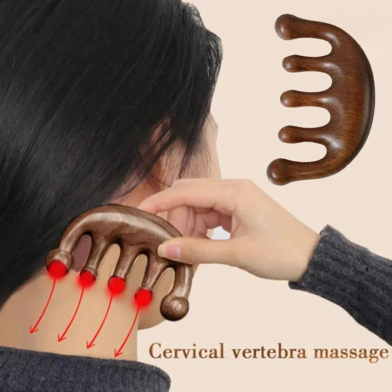 Massage Comb Head Massager Sandalwood Five Tooth Whale Scalp Scraping Body Tool 240911