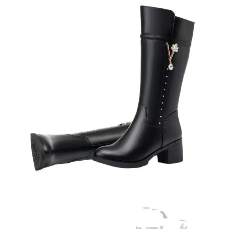 Womens Boots Autumn and Winter Wool Warm Thick Boots Fashion Knee High Boots Leather Round Toe High Boots Womens Boots 240914