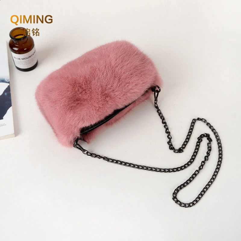 Real leather bags womens cross body bags autumn winter plush wallets and handbags handbags womens fur warm handbags 240912