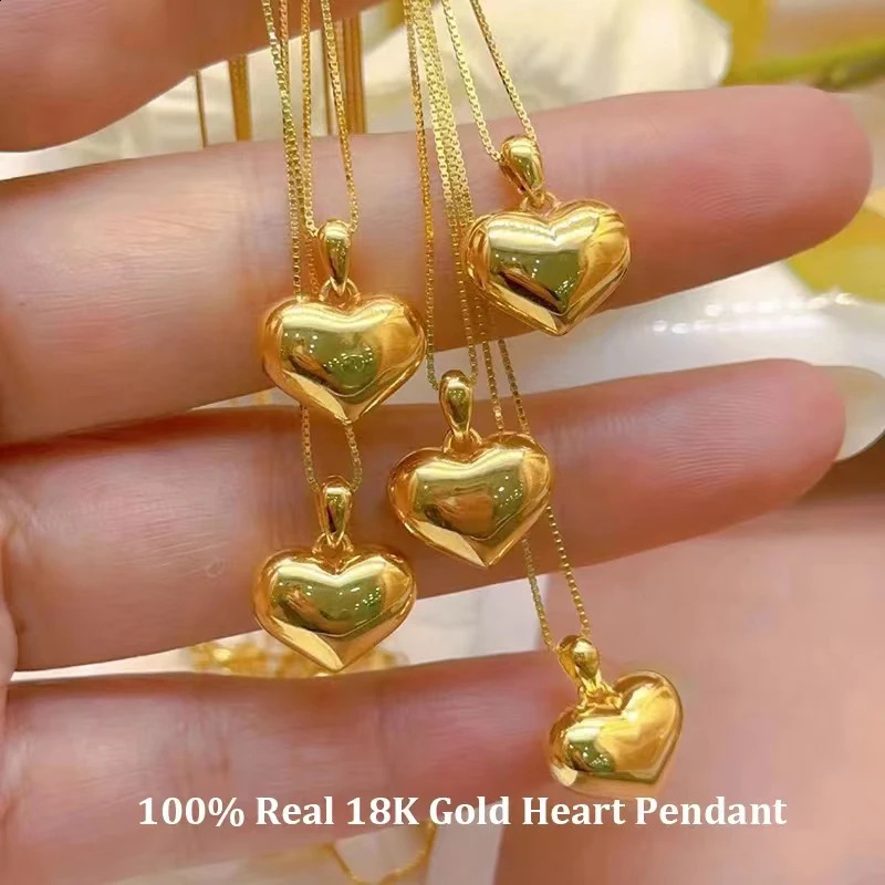 MIQIAO Real 18K Gold Heart Shaped Pendant Necklace Pure AU750 Simple Fashion Fine Jewelry Gift for Women 240906