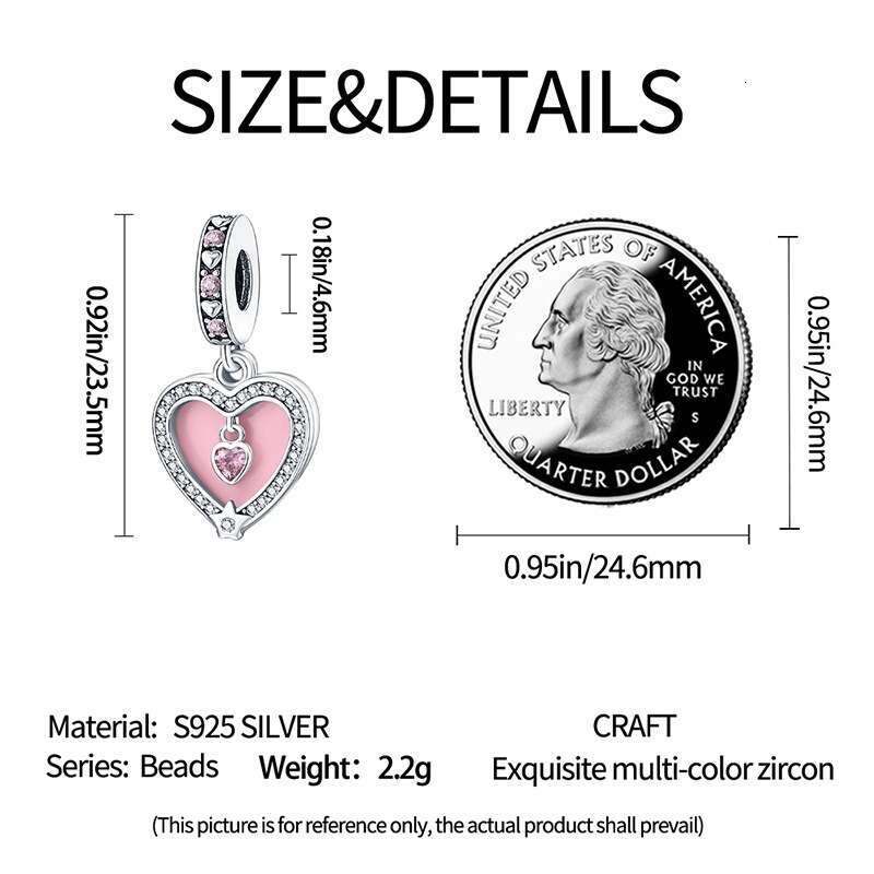 New 925 Sterling Silver Charm Pink heart shape pendant Fit Charms Silver 925 Original Bracelet DIY Jewelry Making For women Gifts