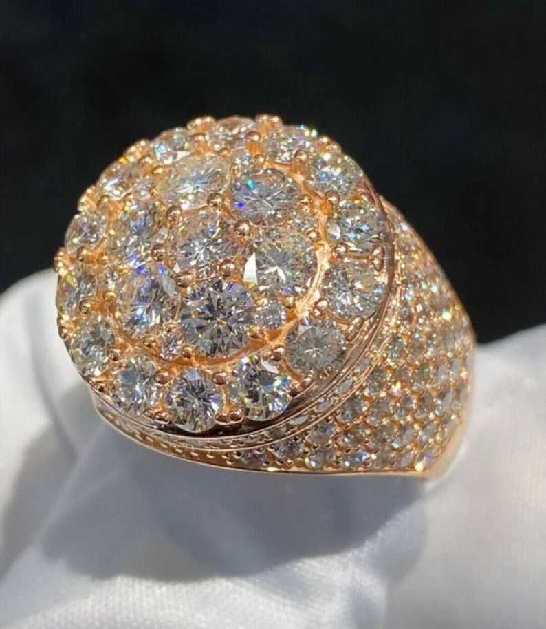 Custom Diamond Ring Man Round Hip Hop VVS Moissanite Iced Out Ring Silver Diamond Ring