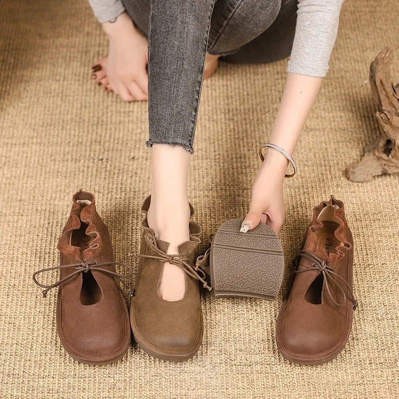 2024 Spring Summer Soft Artmu Original Flat Shoes Womens Lace Up Leather Comt and Elegant Zapatos 240914