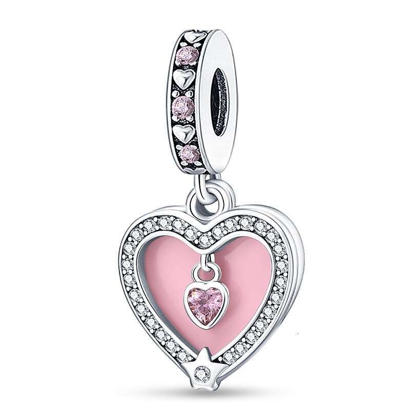 New 925 Sterling Silver Charm Pink heart shape pendant Fit Charms Silver 925 Original Bracelet DIY Jewelry Making For women Gifts